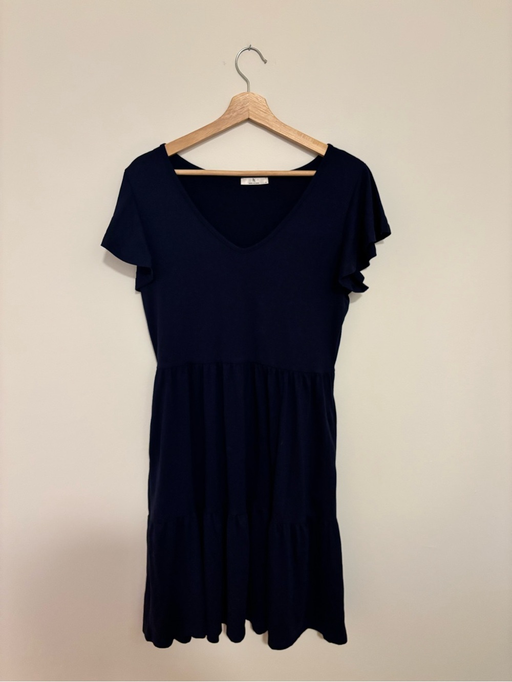 Amazon Navy V-Neck Tiered Flutter Sleeve Mini Dress